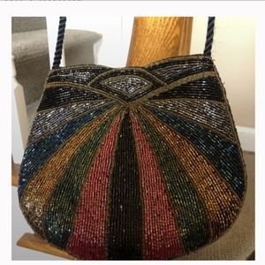 Gorgeous Multi Color Beaded Evening Bag. 6.5”(H)x7.5”(W) Excellent Condition.